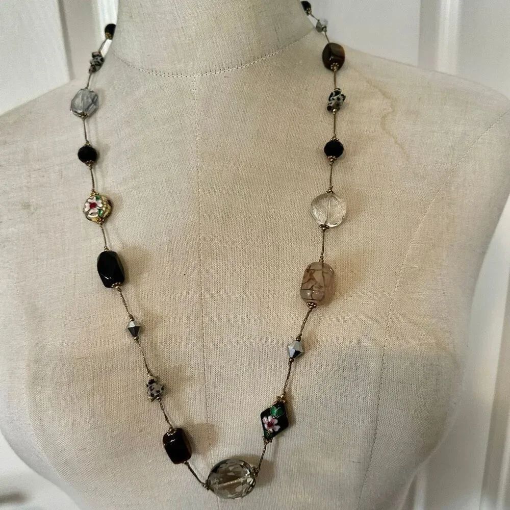 Premier Designs “Marie” Necklace Genuine Stone Glass Cloisonné Beads